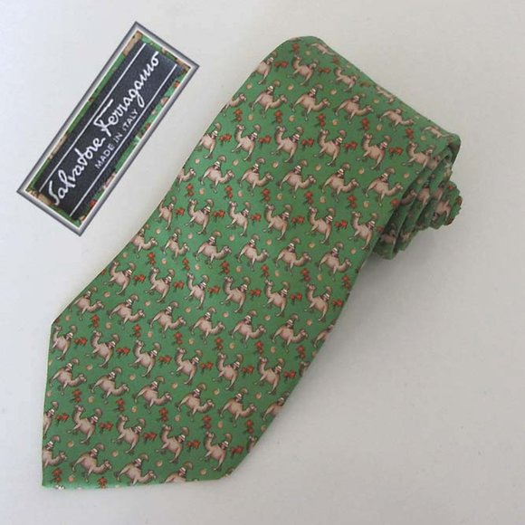Salvatore Ferragamo Other - FERRAGAMO camel / rider/ umbrella / palms printed silk tie